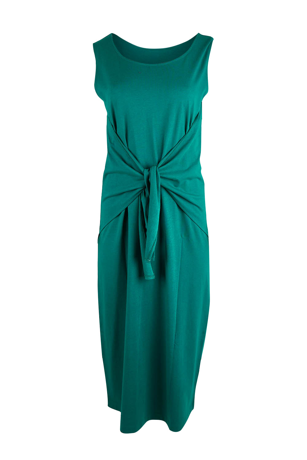 Product shot of The Tie Waist Tank Dress in colour Turquoise (Green), from the front