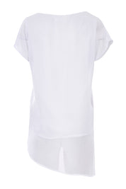 Product shot of The Chiffon Trim Top in colour White (White), from the back