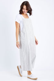 Model Andrea wearing size 8 of The Easy Day Jumpsuit in colour Whtstripe (White), from the front, showing the whole outfit