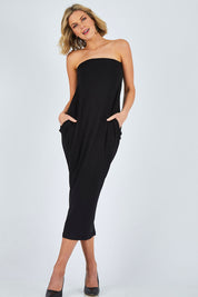 Model Chelsea wearing size 10 of The Multiin colourWay Dress - Black (Black), from the front, showing the whole outfit