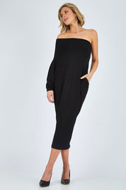 Model Chelsea wearing size 10 of The Multiin colourWay Dress - Black (Black), from the front, showing the whole outfit