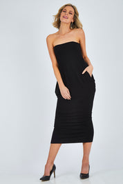 Model Chelsea wearing size 10 of The Multiin colourWay Dress - Black (Black), from the front, showing the whole outfit