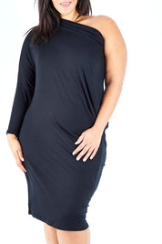 Model Lauren wearing size 18 of The Multiin colourWay Dress - Black (Black), from the front, cropped image