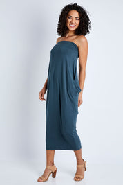 Model Pamela wearing size 10 of The Multiin colourWay Dress - Forest (Green), from the front, showing the whole outfit