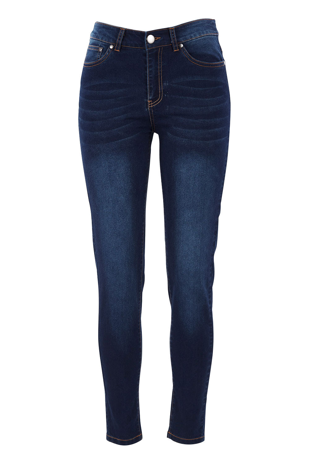 Product shot of The Mid Rise Skinny Jean in colour Denim (Blue), from the front