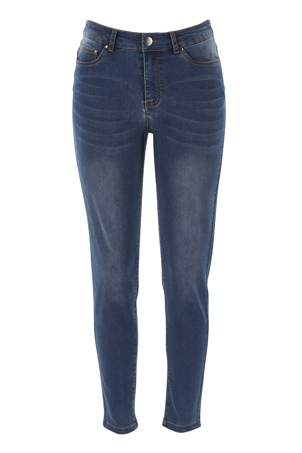 Product shot of The Mid Rise Skinny Jean in colour Drkdenim (Blue), from the front