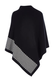 Product shot of The Patterned Removable Roll Neck Poncho in colour Blackprint (Black), from the back