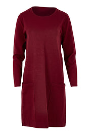 Product shot of The Pocket Detail Dress in colour Burgundy (Red), from the front