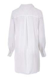 Product shot of The Longline Button Shirt in colour White (White), from the back