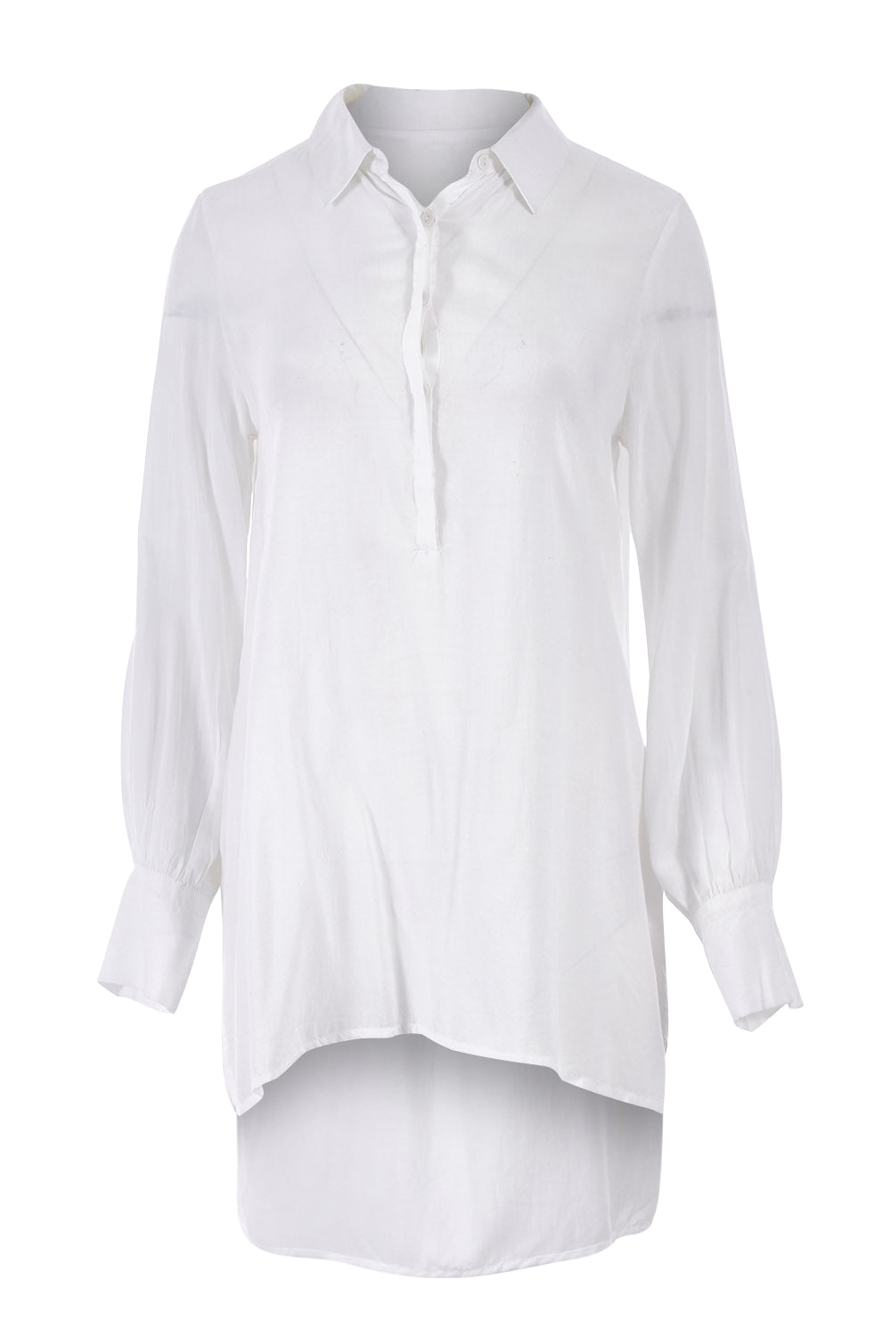 Product shot of The Longline Button Shirt in colour White (White), from the front