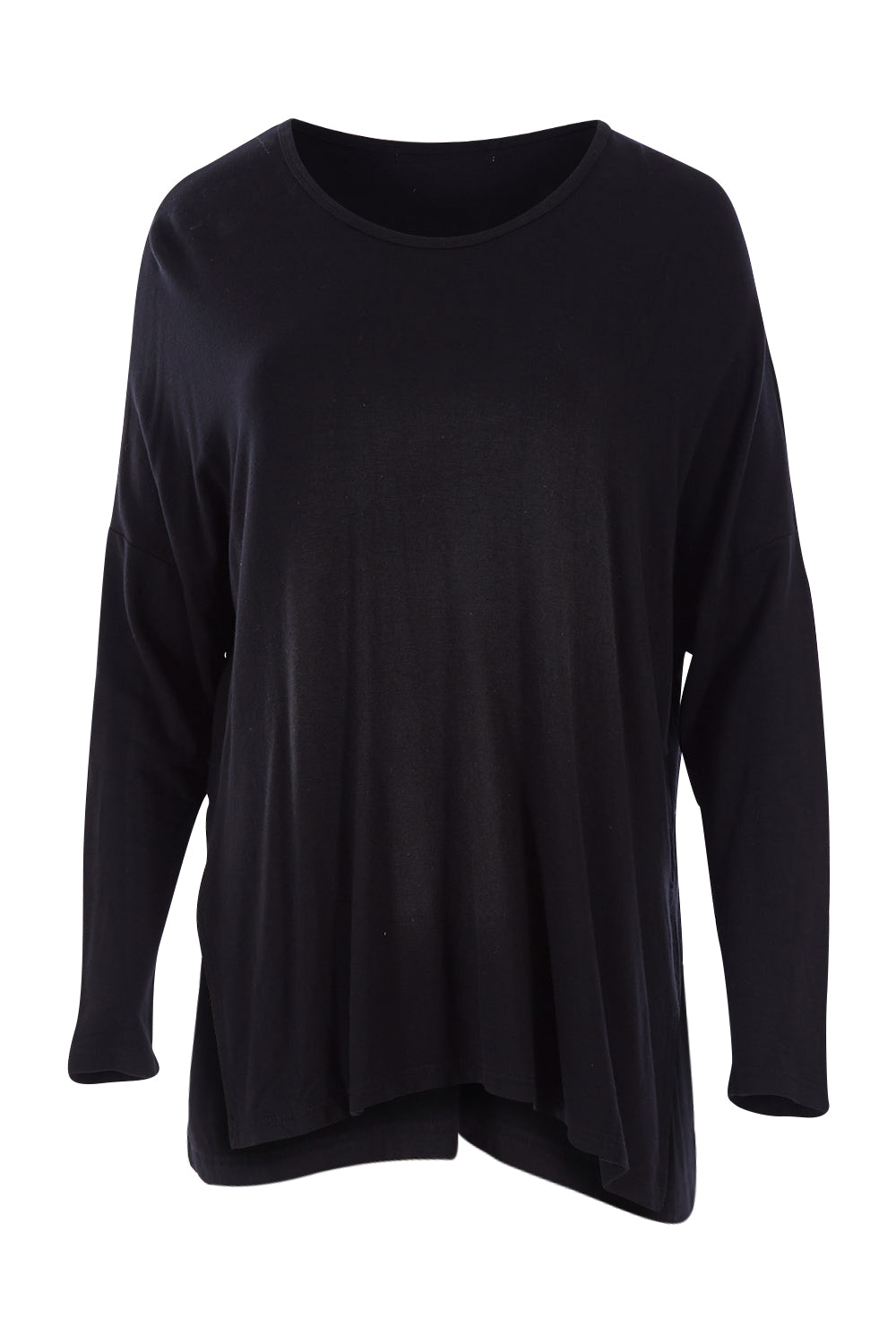 Product shot of The Side Split Tunic Top in colour Black (Black), from the front