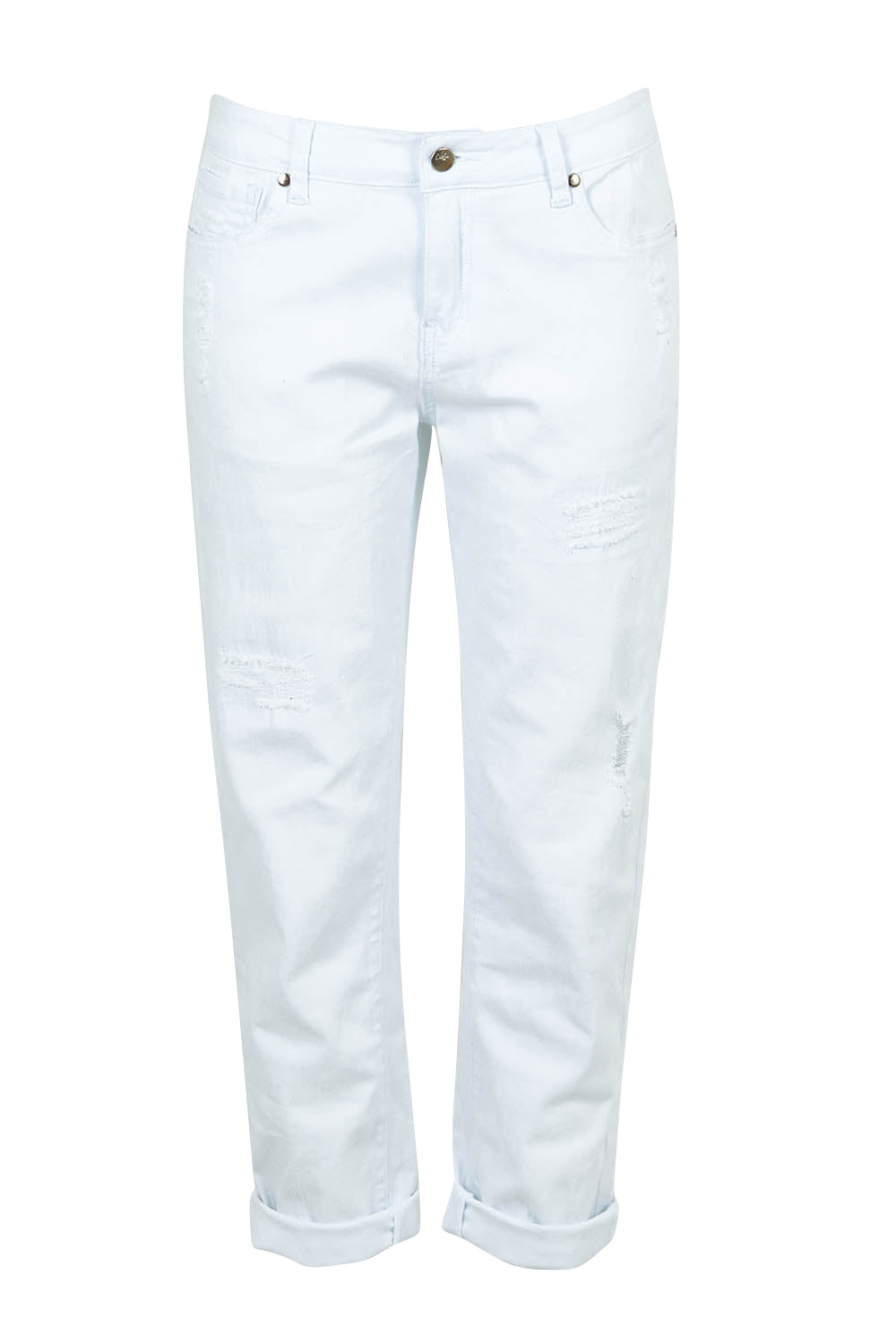 Product shot of The Distressed Boyfriend Slim Leg Jean in colour White (White), from the front