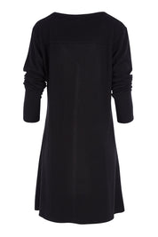 Product shot of The Rib Longline Cardi in colour Black (Black), from the back