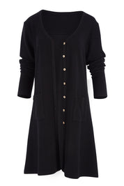 Product shot of The Rib Longline Cardi in colour Black (Black), from the front