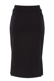 Product shot of The Midi Ponte Skirt in colour Black (Black), from the back