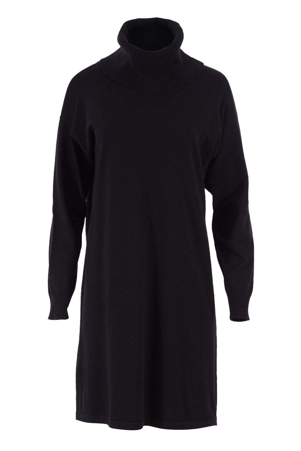 Product shot of The Roll Neck Tunic Dress in colour Black (Black), from the front
