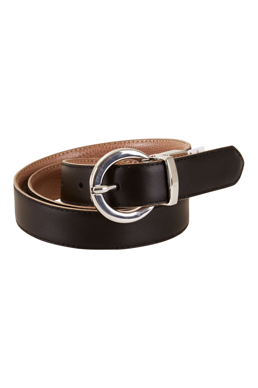 Product shot of The Bella Genuine Reversible Leather Belt in colour Black (Black), from the front