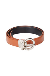 Product shot of The Bella Genuine Reversible Leather Belt in colour Tan, from the front