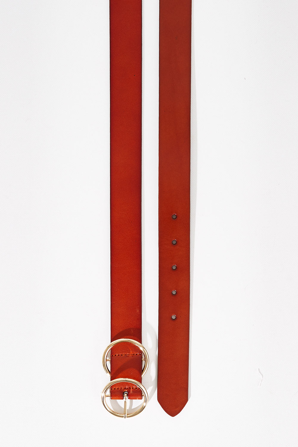 A model wearing size S of The Townsville Genuine Leather Belt in colour Tan, from the front, showing the whole outfit