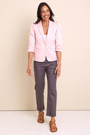 Model Amandam wearing size 10 of the The Everyday Blazer - Blush in colour Blush, from the front