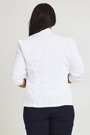 Model Ashleigh wearing size 16 of The Everyday Blazer in colour White (White), from the back
