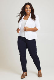 Model Ashleigh wearing size 16 of The Everyday Blazer in colour White (White), from the front, showing the whole outfit
