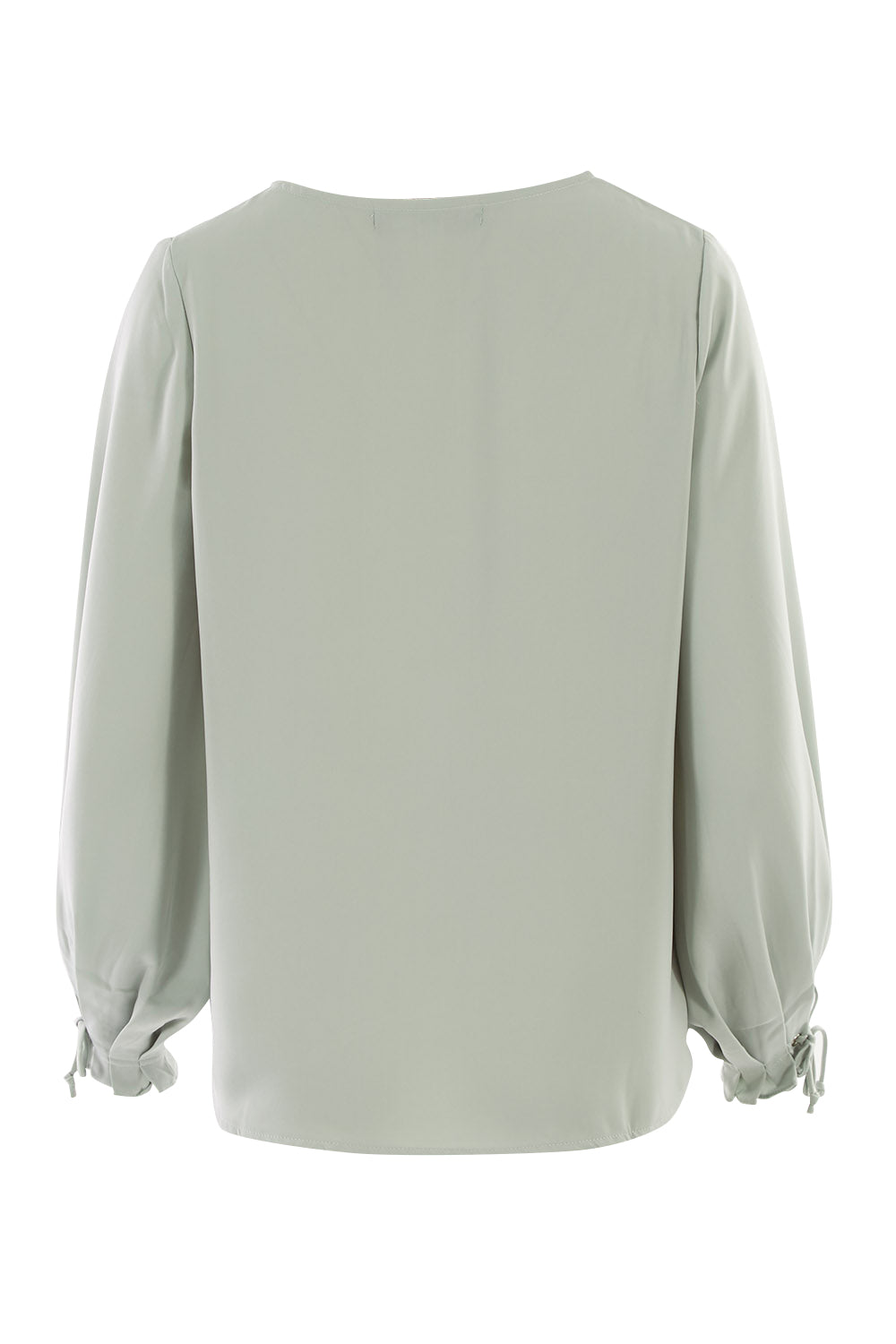 Product shot of The Pleated Sleeve Top in colour Sage (Green), from the back