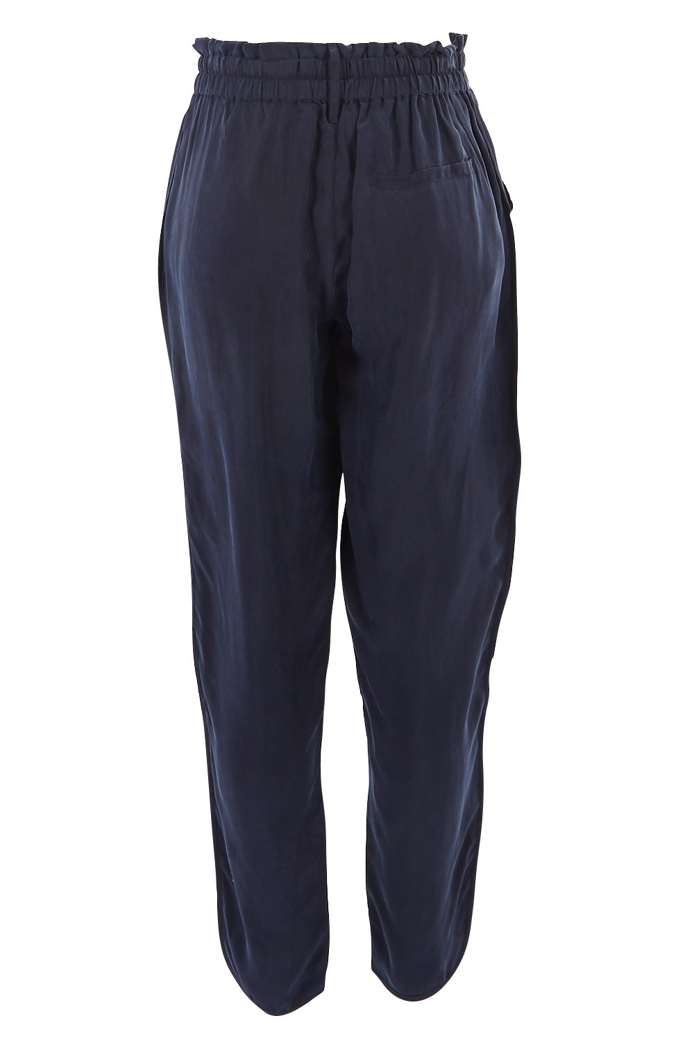 Product shot of The Curve Hem Pant in colour Ink (Blue), from the back