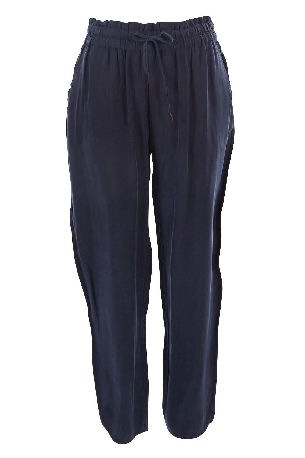 Product shot of The Curve Hem Pant in colour Ink (Blue), from the front