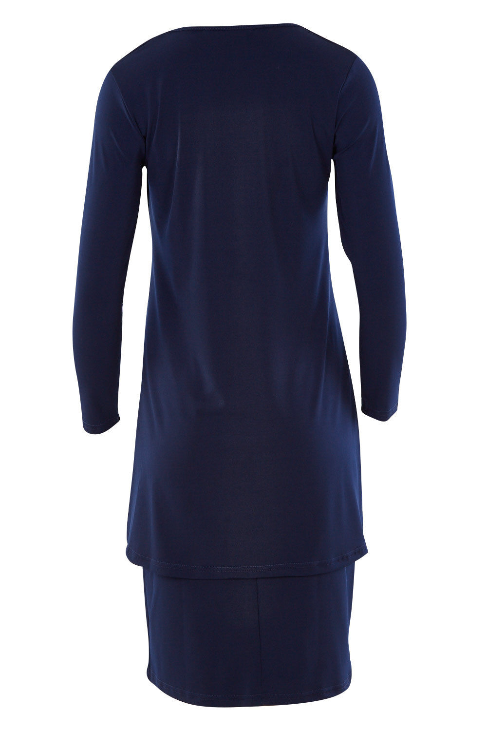 Product shot of The Long Rita Dress in colour Navy (Blue), from the back