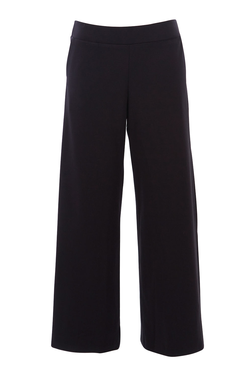 Product shot of The Wide Leg Ponte Pant in colour Black (Black), from the front