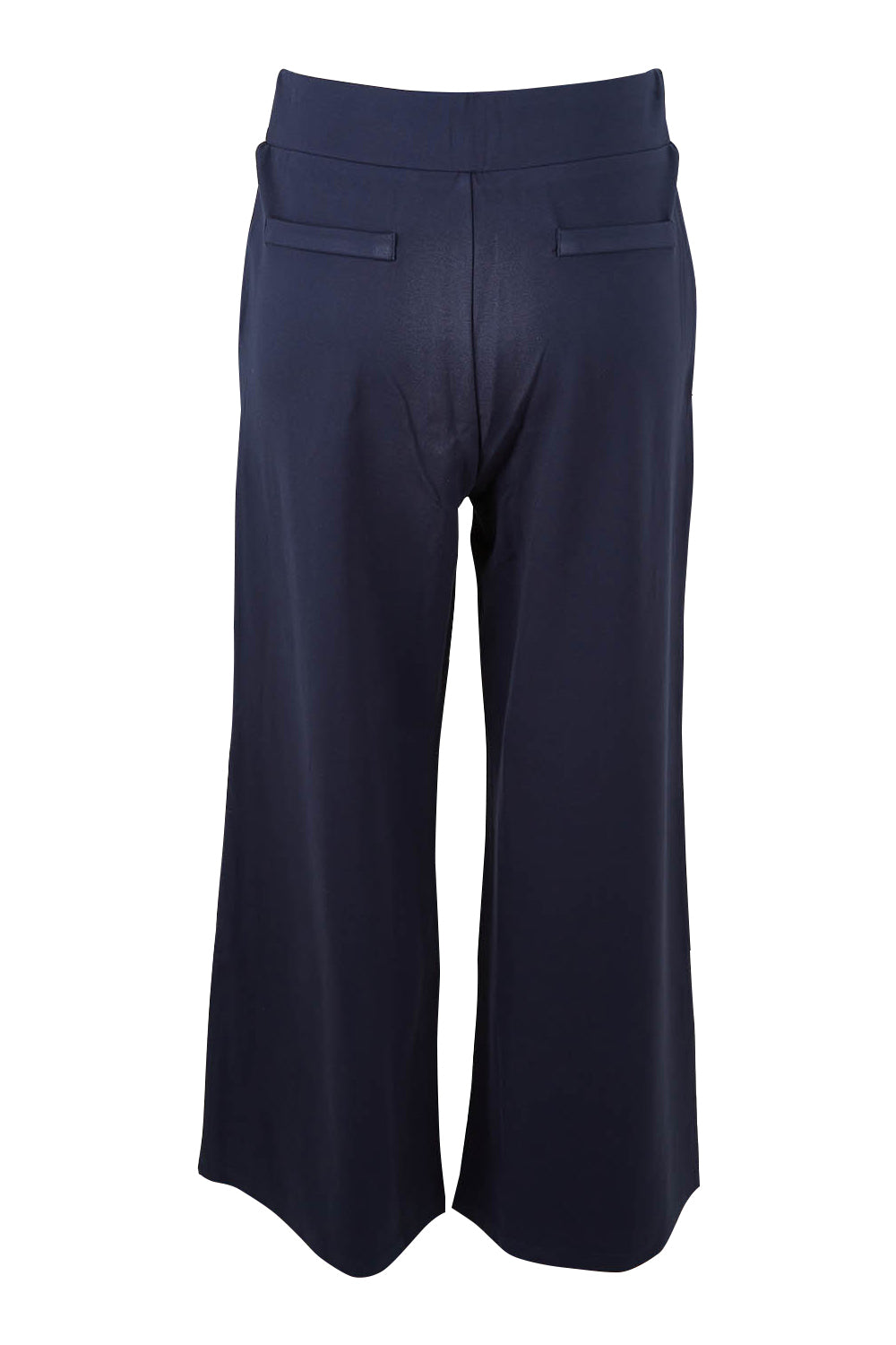 Product shot of The Wide Leg Ponte Pant in colour Darknavy (Blue), from the back