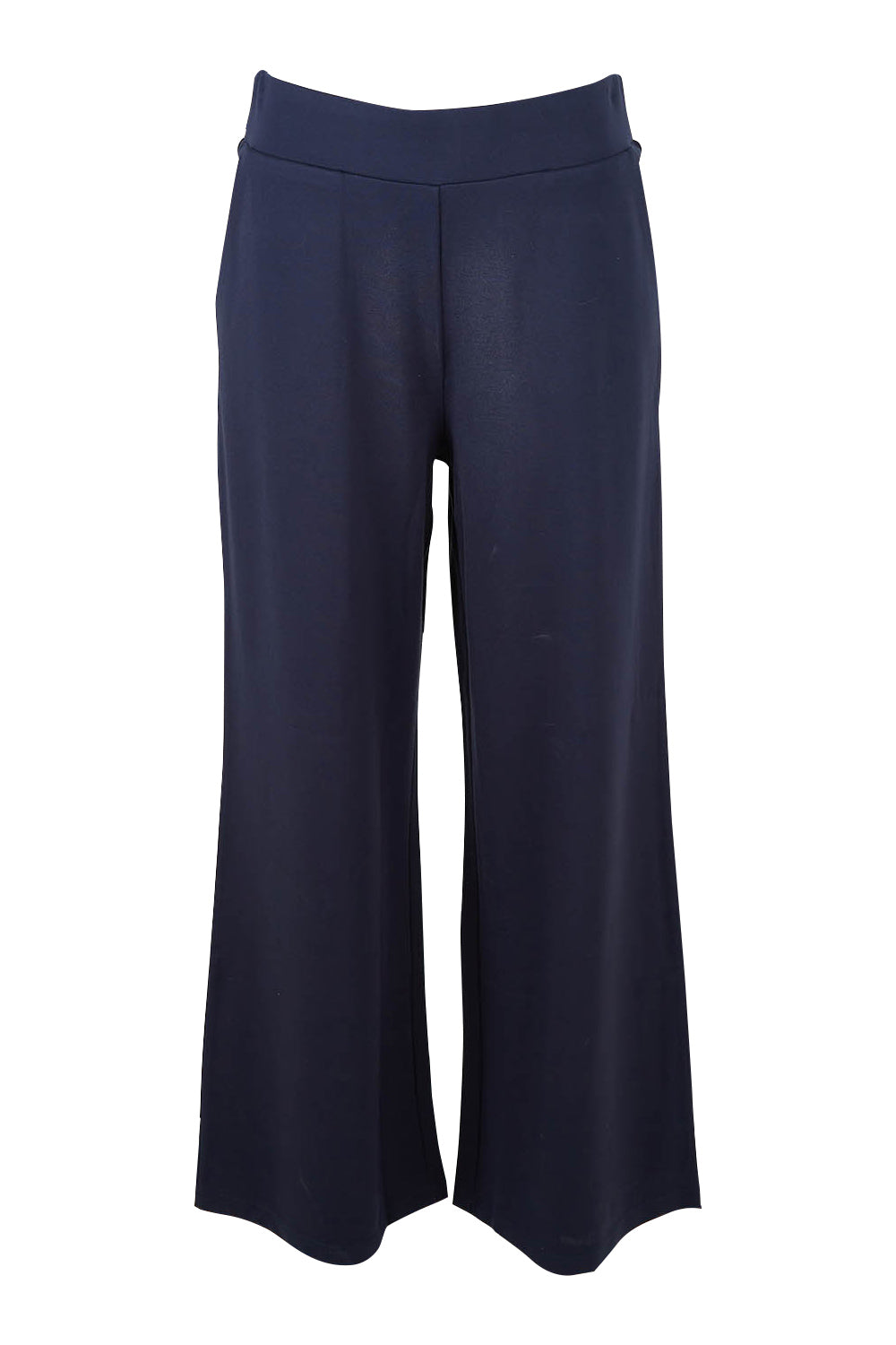 Product shot of The Wide Leg Ponte Pant in colour Darknavy (Blue), from the front