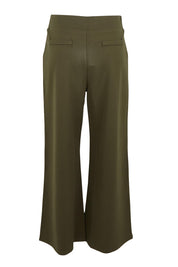 Product shot of The Wide Leg Ponte Pant in colour Khakigreen (Green), from the back