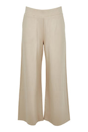 Product shot of The Wide Leg Ponte Pant in colour Sand, from the front