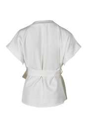 Product shot of The Kimono Top in colour Ivory (White), from the back