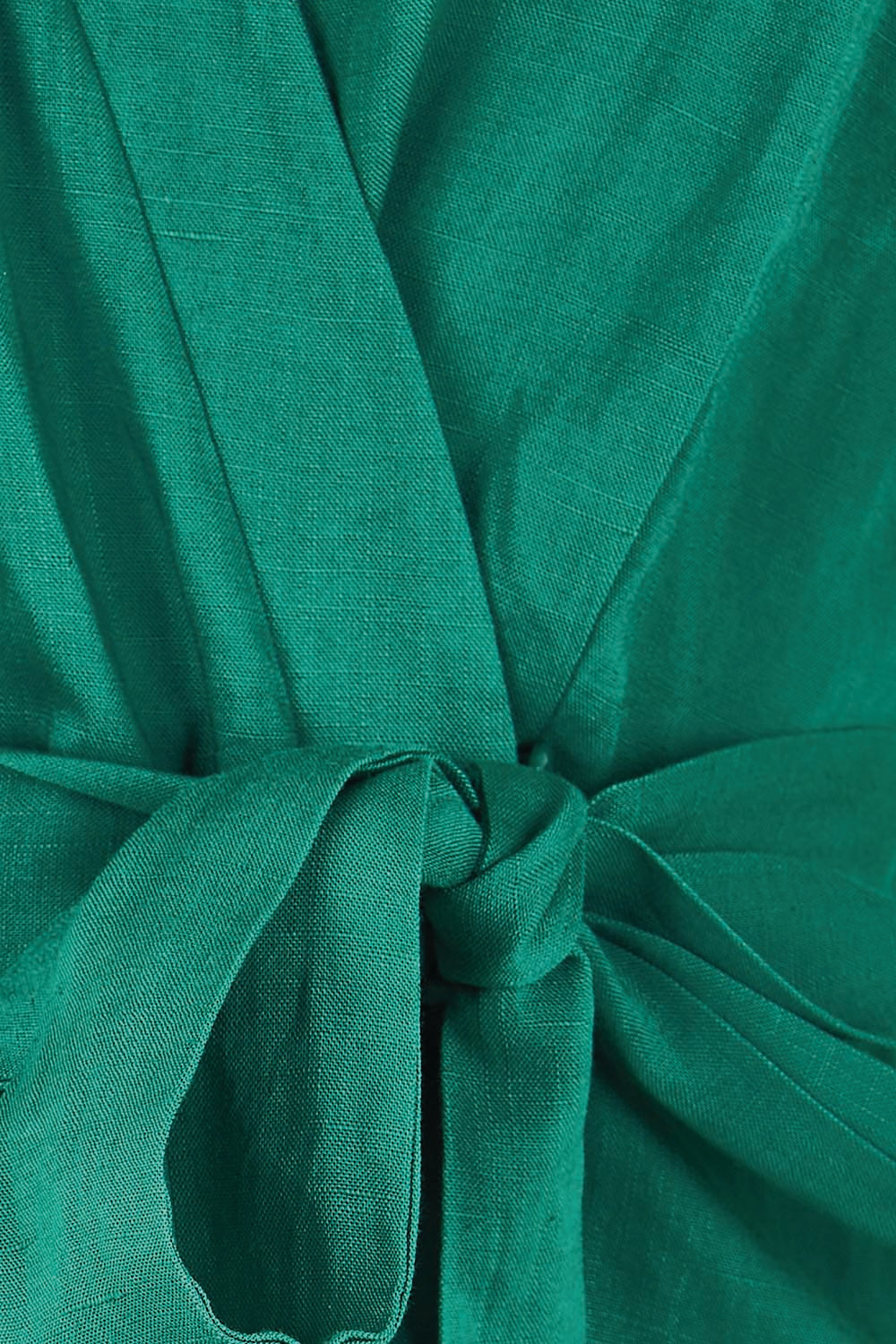 Product shot of the The Linen Tencel Kimono Top - Emerald in colour Emerald, showing detail