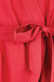 Product shot of the The Linen Tencel Kimono Top - Tomato in colour Tomato, showing detail