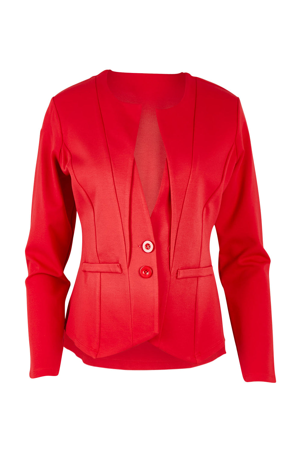 Product shot of The Define Ponte Jacket in colour Fire (Red), from the front