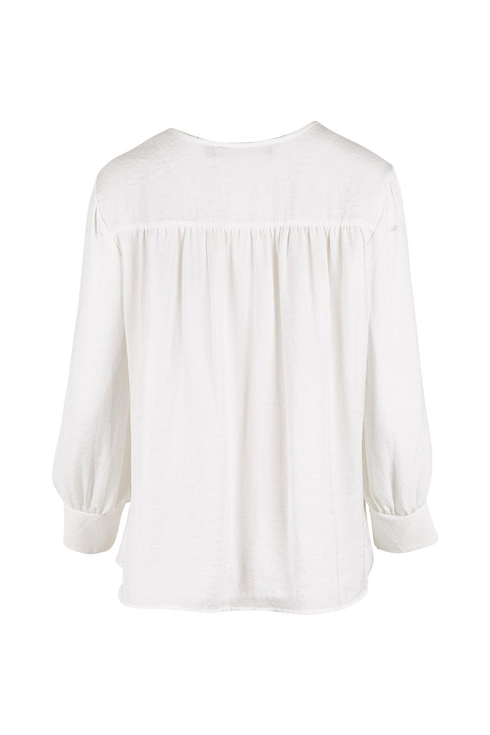 Product shot of The Luxe Dobby Blouse in colour White (White), from the back