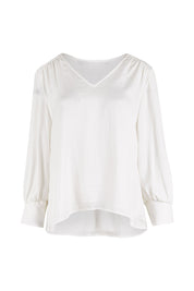 Product shot of The Luxe Dobby Blouse in colour White (White), from the front