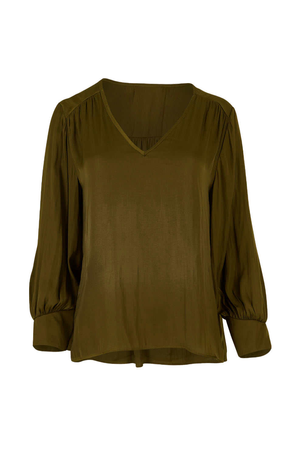 Product shot of The Luxe V Neck Blouse in colour Sepia, from the front