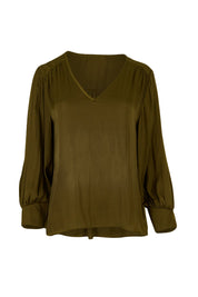 Product shot of The Luxe V Neck Blouse in colour Sepia, from the front