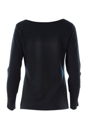 Product shot of The Boat Neck Knit in colour Darkpine (Green), from the back