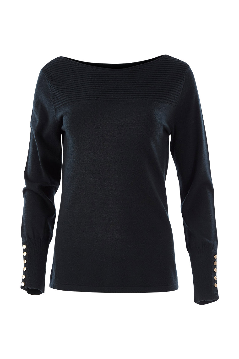 Product shot of The Boat Neck Knit in colour Darkpine (Green), from the front