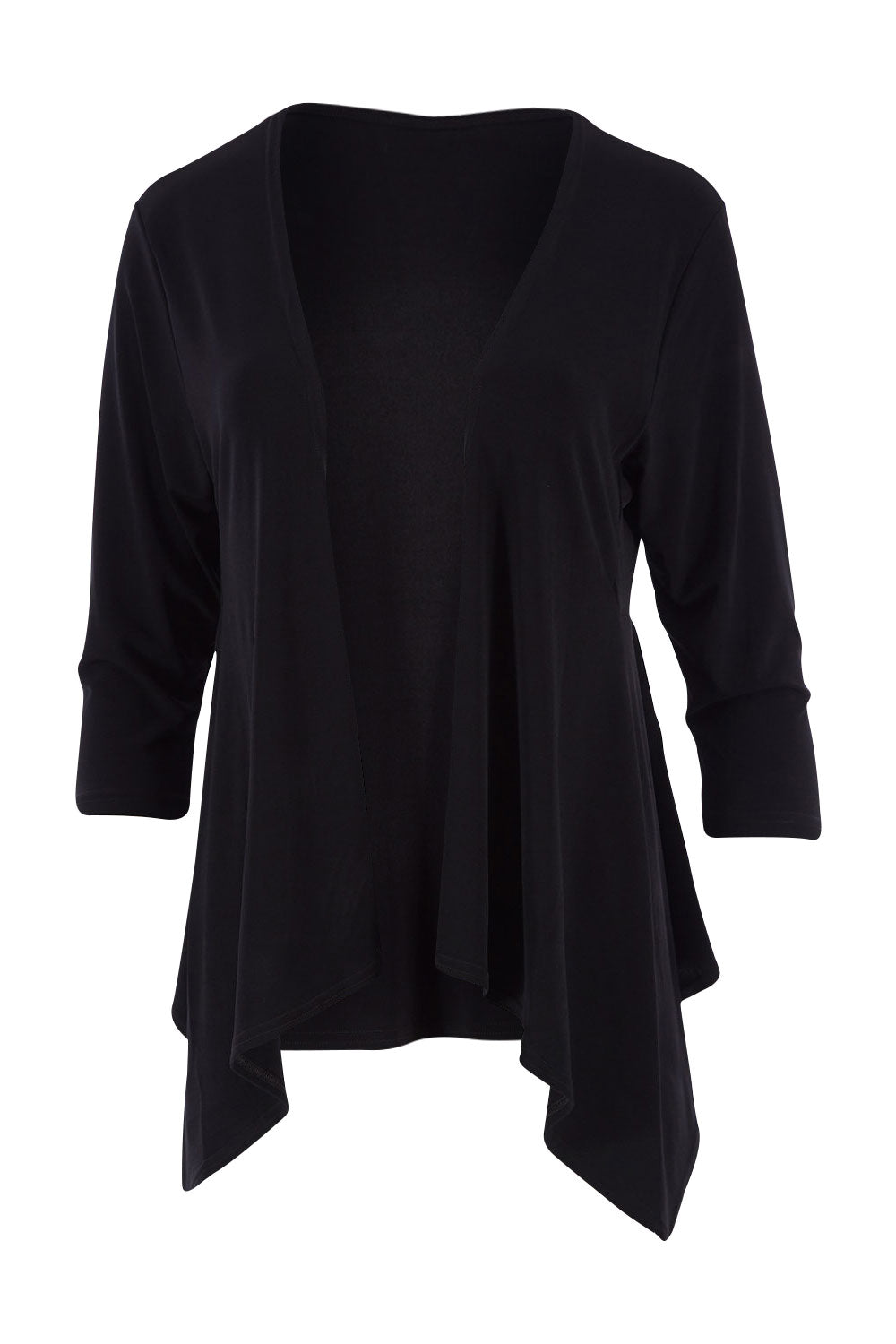 Product shot of The Drape Cardi in colour Black (Black), from the front