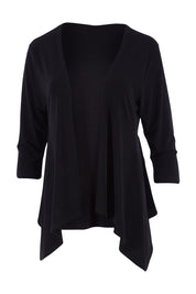 Product shot of The Drape Cardi in colour Black (Black), from the front
