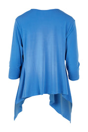 Product shot of The Drape Cardi in colour Denimblue (Blue), from the back