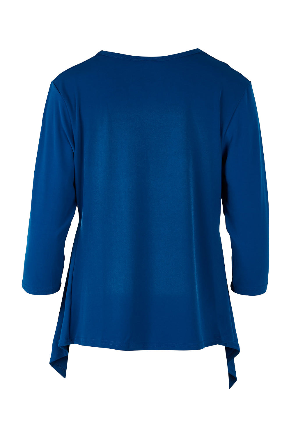 Product shot of The Drape Cardi in colour Ocean (Blue), from the back