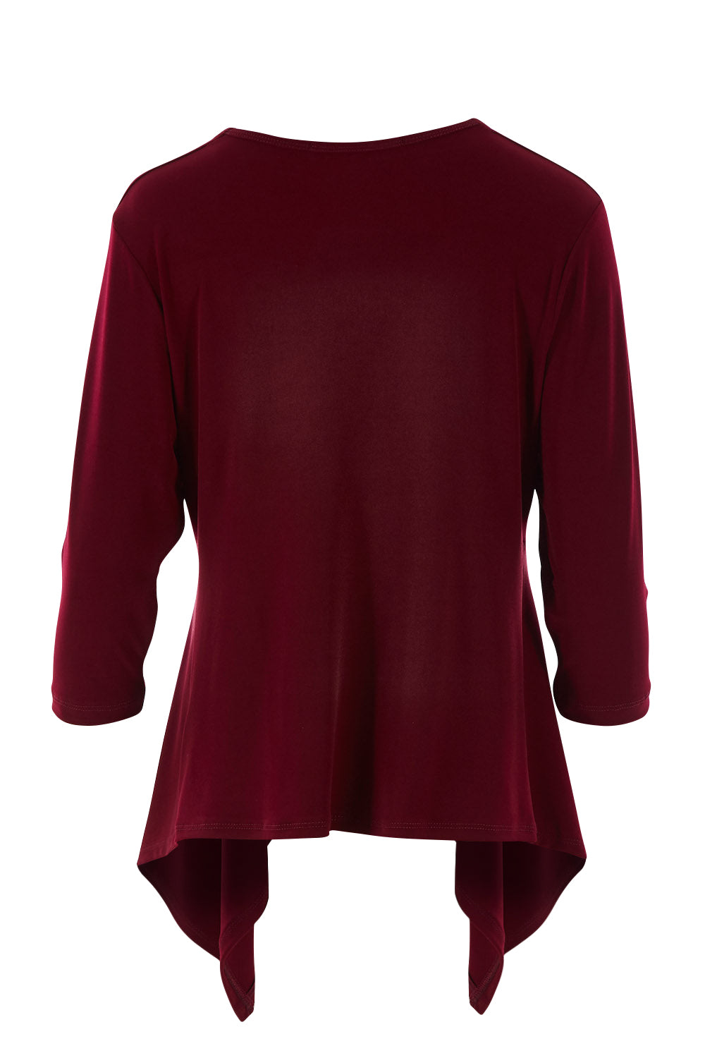 Product shot of The Drape Cardi in colour Port (Purple), from the back